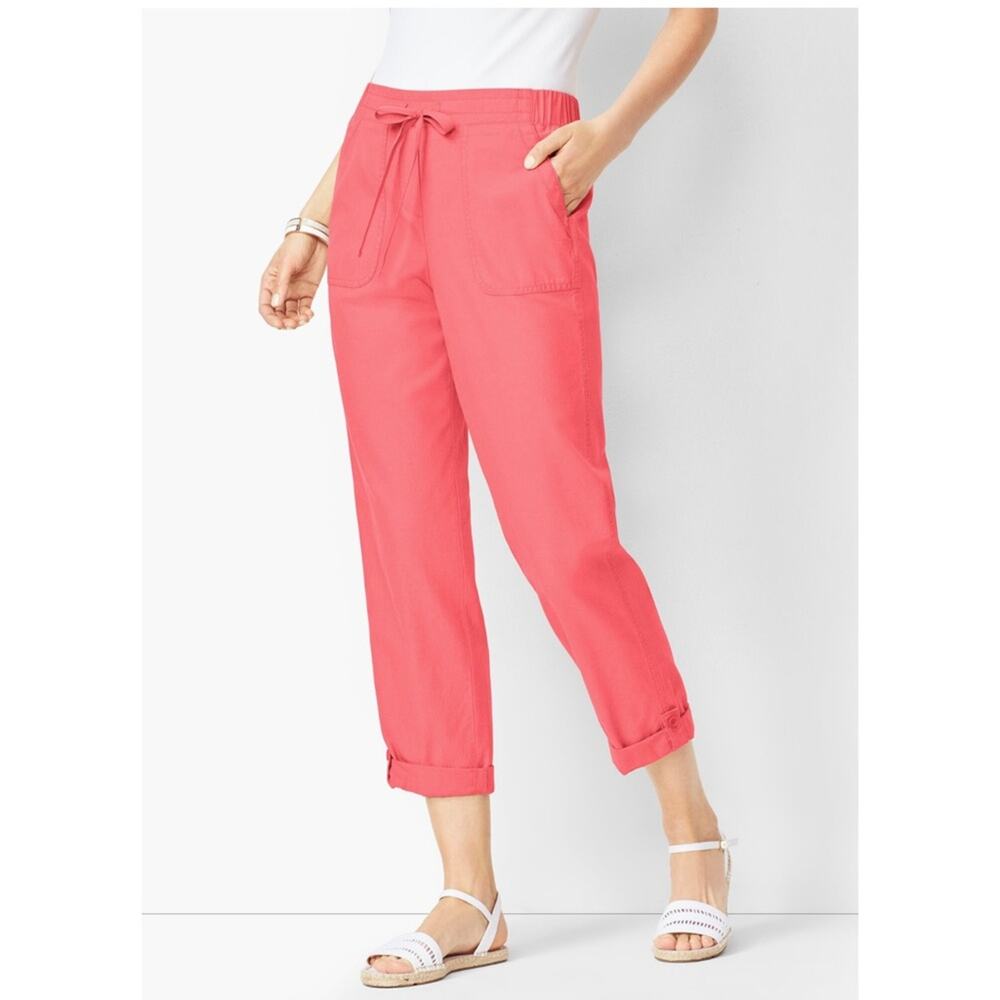 TALBOTS Drawstring Waist Relaxed Leg Cuffed Pants in Washed Red